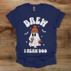 Brew I Mean Boo Halloween Coffee Navy T Shirt Unisex
