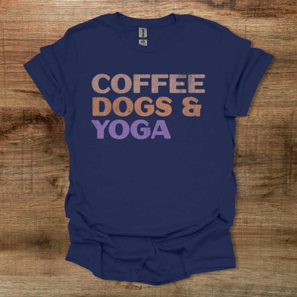 Coffee Dogs and Yoga Navy T-Shirt Unisex Coffee Dogs and Yoga Navy T Shirt Unisex
