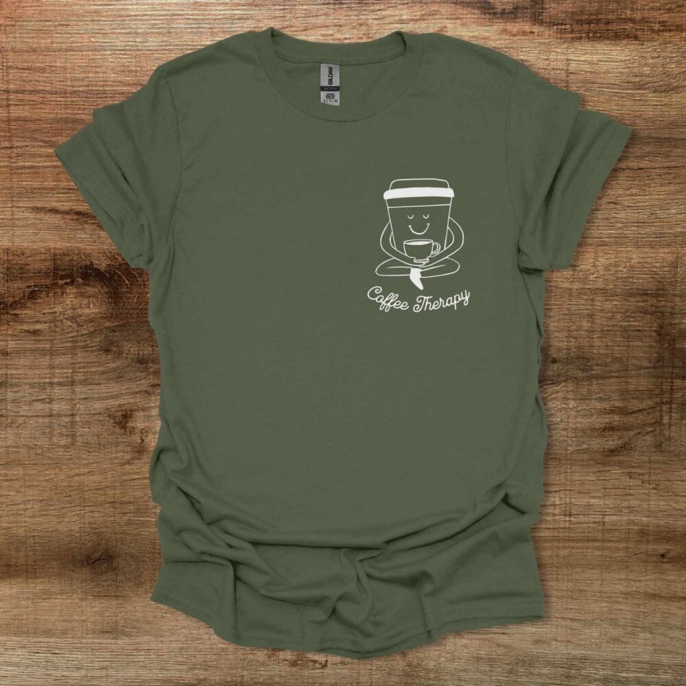 Coffee Therapy Mascot Military Green T-Shirt Unisex Coffee Therapy Mascot Military Green T Shirt Unisex