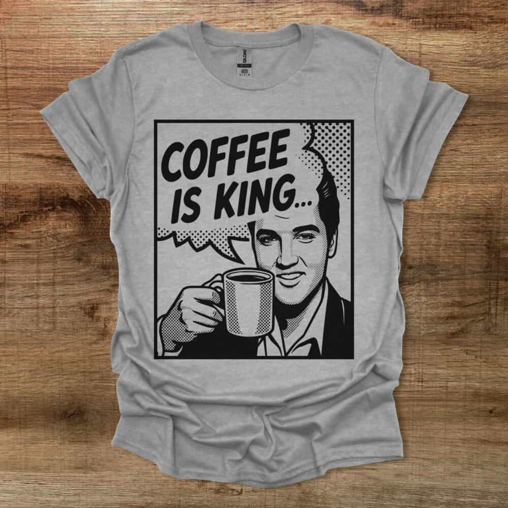 Elvis Presley Coffee Is King Pop-Art Sport Grey T-Shirt Unisex Elvis Presley Coffee Is King Pop Art Sport Grey T Shirt Unisex