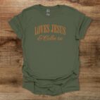 Loves Jesus & Coffee Too Military Green T Shirt Unisex