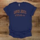 Loves Jesus & Coffee Too Navy T Shirt Unisex
