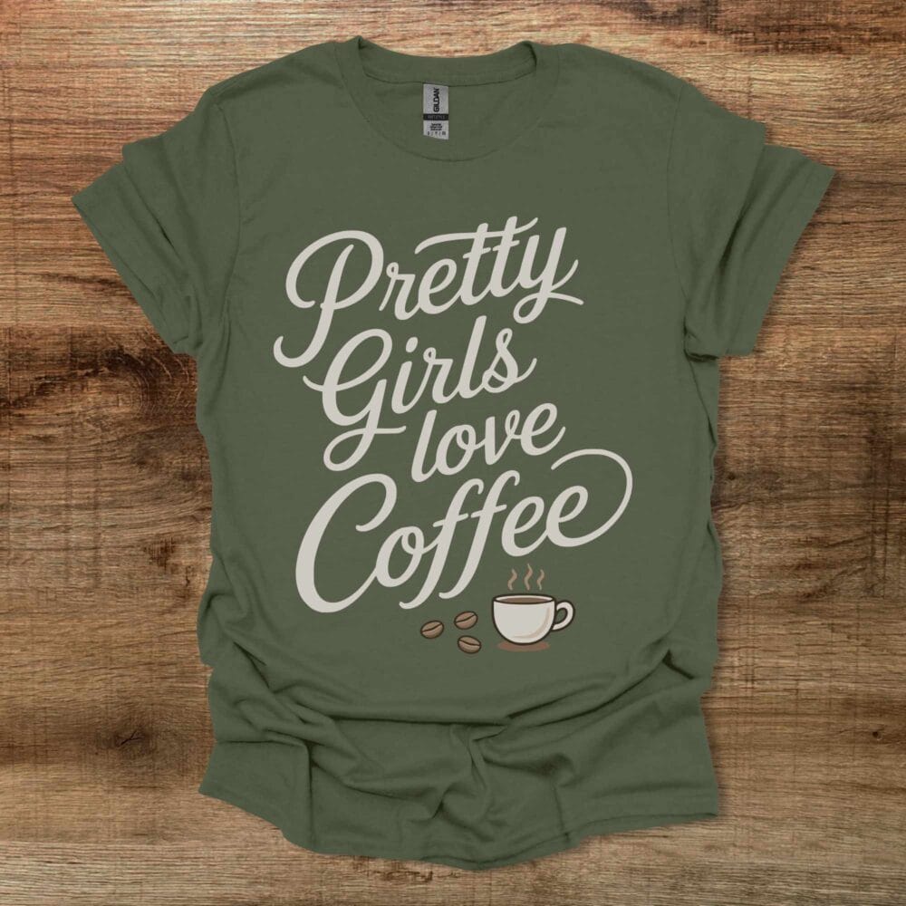 Pretty Girls Love Coffee Military Green T-Shirt Unisex Pretty Girls Love Coffee Military Green T Shirt Unisex