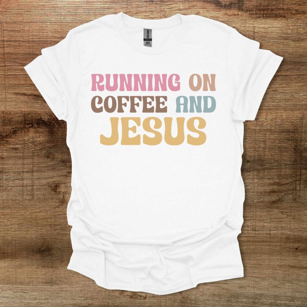 Running on Coffee and Jesus White T-Shirt Unisex Running on Coffee and Jesus White T Shirt Unisex