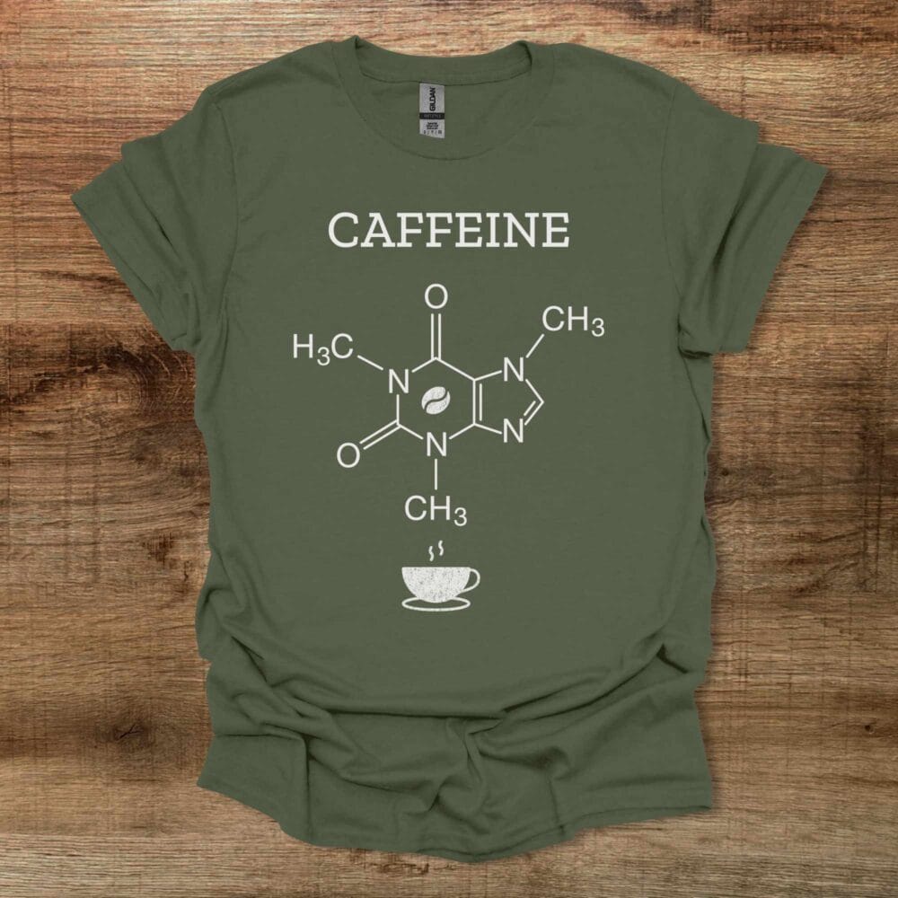 Coffee Caffeine Molecule Military Green T-Shirt Unisex Coffee Caffeine Molecule Military Green T Shirt Unisex