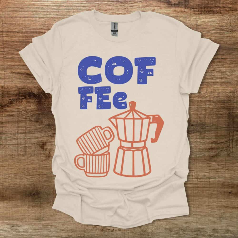 Coffee Mokka Pot Typography Illustration Natural T-Shirt Unisex Coffee Mokka Pot Typography Illustration Natural T Shirt Unisex