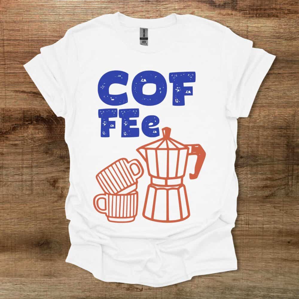 Coffee Mokka Pot Typography Illustration White T-Shirt Unisex Coffee Mokka Pot Typography Illustration White T Shirt Unisex