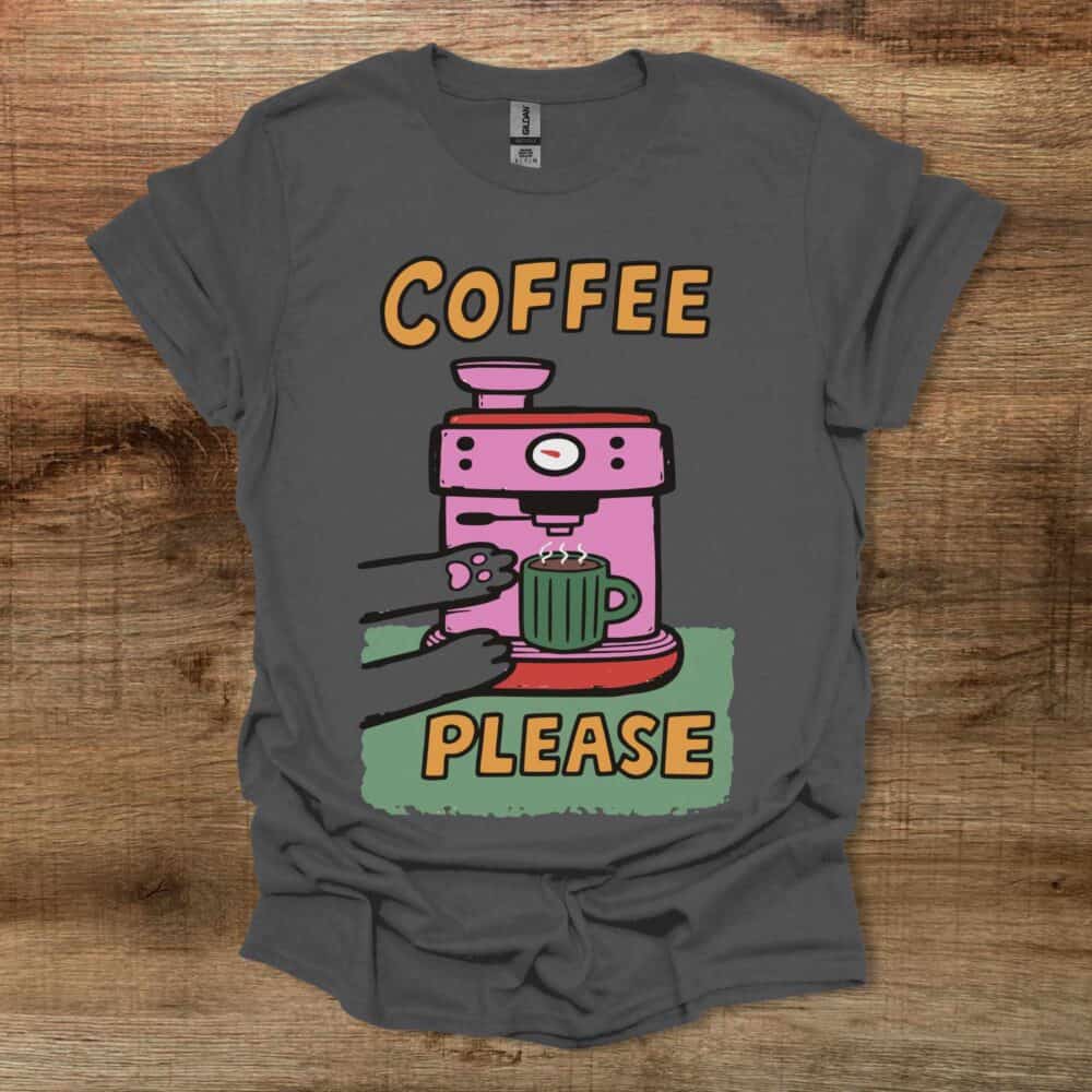 Coffee Please Coloured Illustration Charocal T-Shirt Unisex Coffee Please Coloured Illustration Charocal T Shirt Unisex