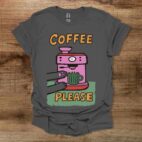 Coffee Please Coloured Illustration Charocal T Shirt Unisex
