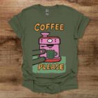 Coffee Please Coloured Illustration Military Green T Shirt Unisex