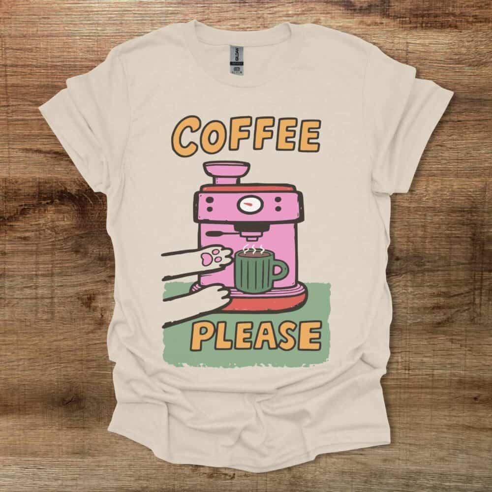 Coffee Please Coloured Illustration Natural T-Shirt Unisex Coffee Please Coloured Illustration Natural T Shirt Unisex