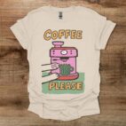 Coffee Please Coloured Illustration Natural T Shirt Unisex