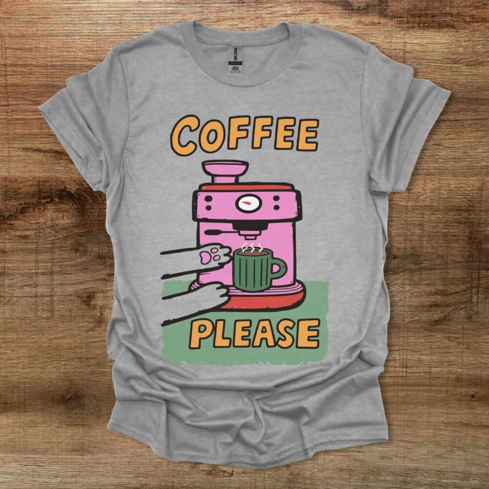 Coffee Please Coloured Illustration Sport Grey T-Shirt Unisex Coffee Please Coloured Illustration Sport Grey T Shirt Unisex
