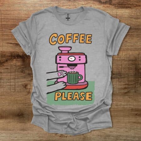 Coffee Please Coloured Illustration Sport Grey T Shirt Unisex