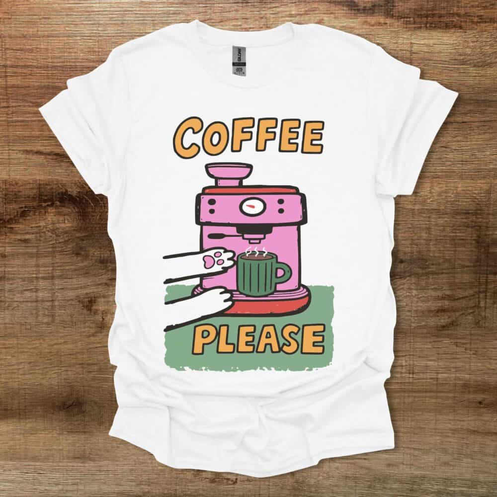 Coffee Please Coloured Illustration White T Shirt Unisex