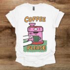 Coffee Please Coloured Illustration White T Shirt Unisex