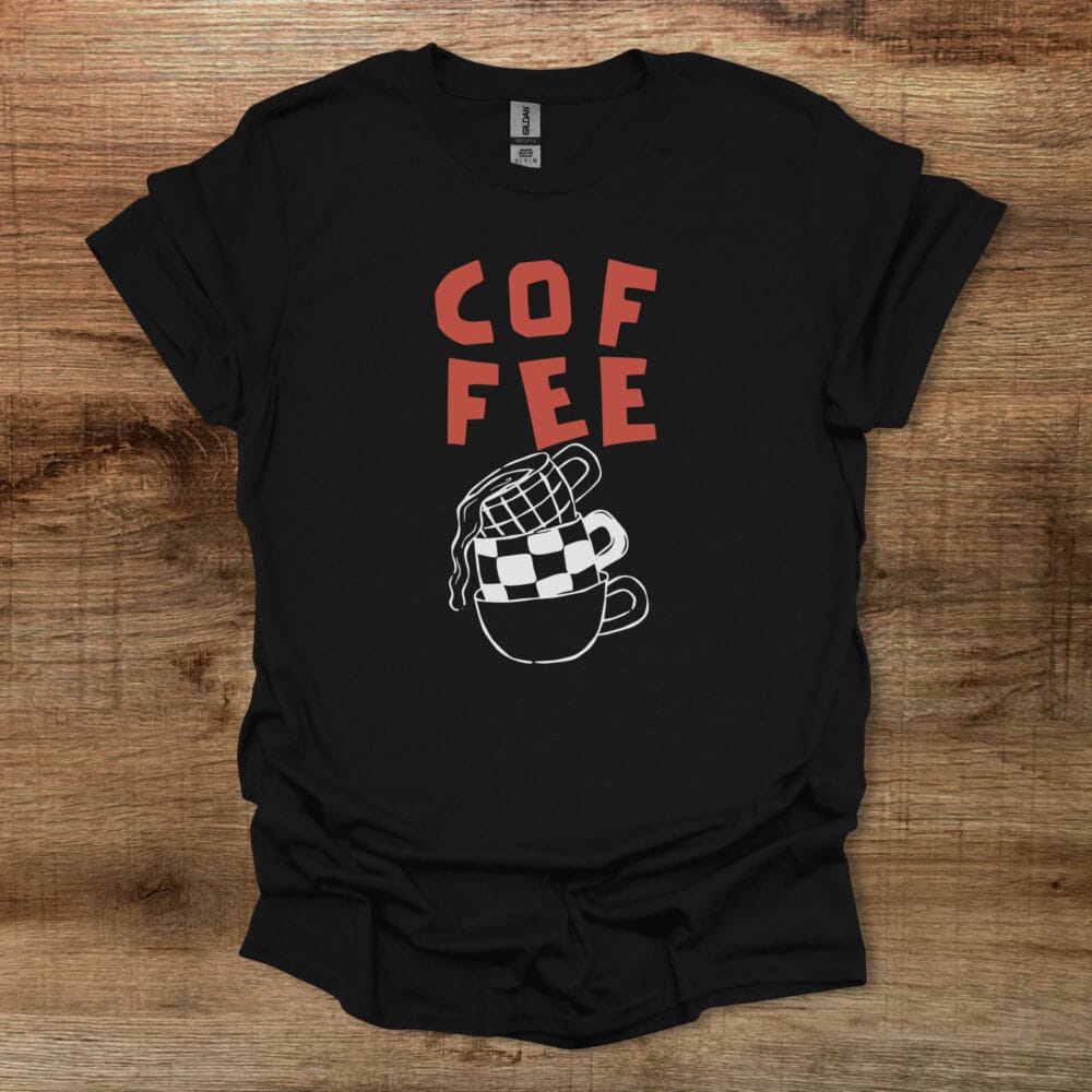 Coffee Typograpy checkered Coffee Cups Black T-Shirt Unisex Coffee Typograpy checkered Coffee Cups Black T Shirt Unisex