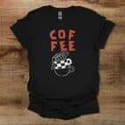 Coffee Typograpy checkered Coffee Cups Black T Shirt Unisex