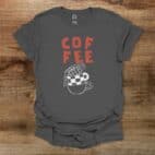 Coffee Typograpy checkered Coffee Cups Charocal T Shirt Unisex
