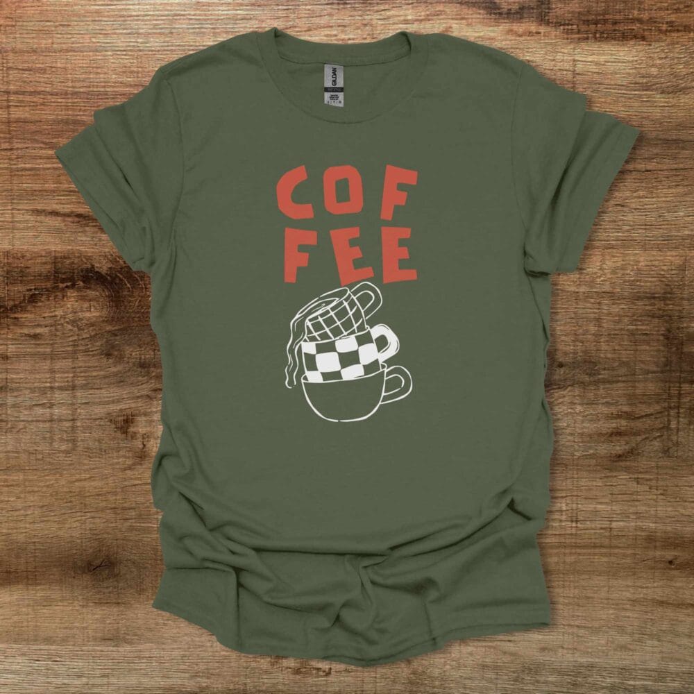 Coffee Typograpy checkered Coffee Cups Military Green T-Shirt Unisex Coffee Typograpy checkered Coffee Cups Military Green T Shirt Unisex