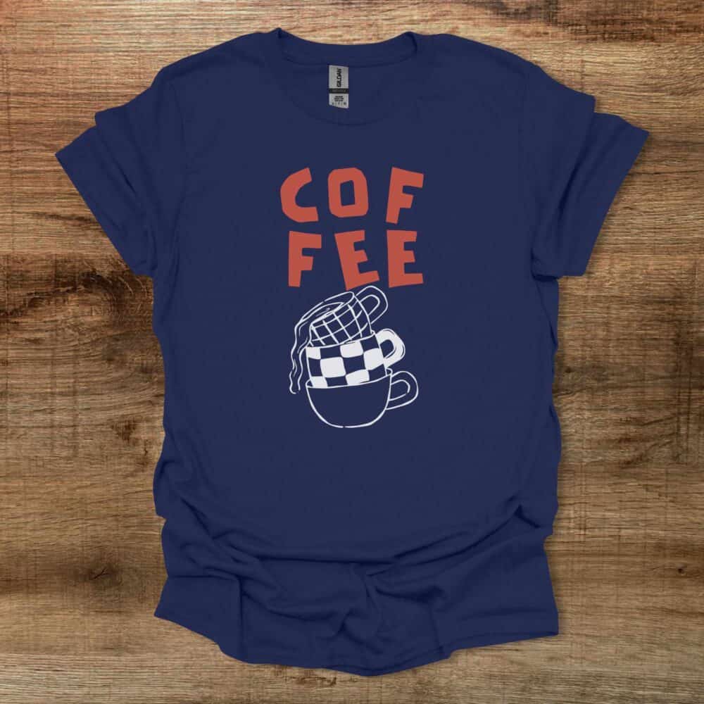 Coffee Typograpy checkered Coffee Cups Navy T-Shirt Unisex Coffee Typograpy checkered Coffee Cups Navy T Shirt Unisex