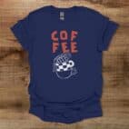 Coffee Typograpy checkered Coffee Cups Navy T Shirt Unisex