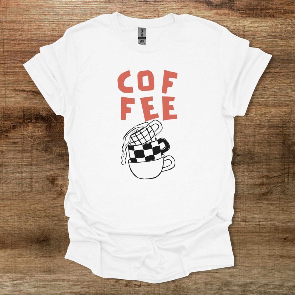 Coffee Typograpy checkered Coffee Cups White T Shirt Unisex