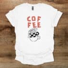 Coffee Typograpy checkered Coffee Cups White T Shirt Unisex