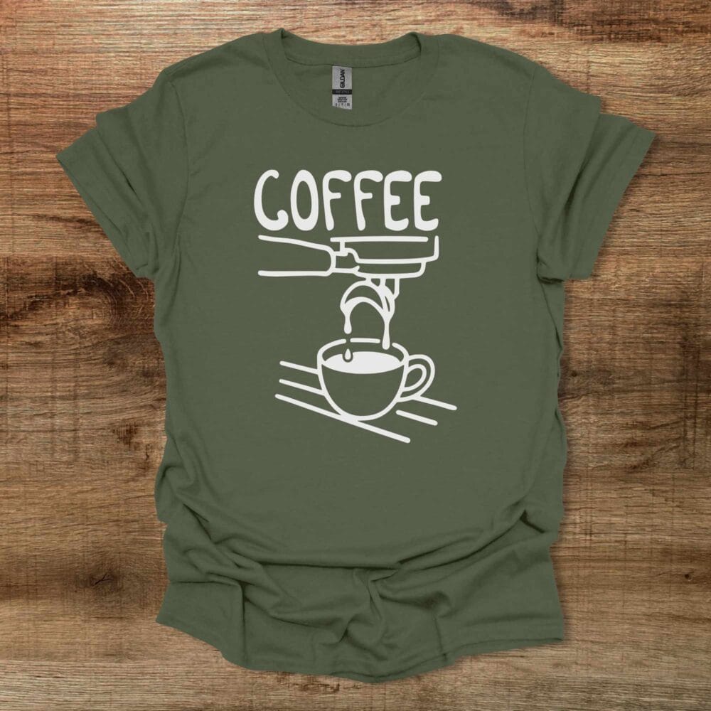 Dripping Coffee Illustration Military Green T-Shirt Unisex Dripping Coffee Illustration Military Green T Shirt Unisex