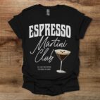 Espresso Martini Club Black Distressed Black T Shirt Unisex
