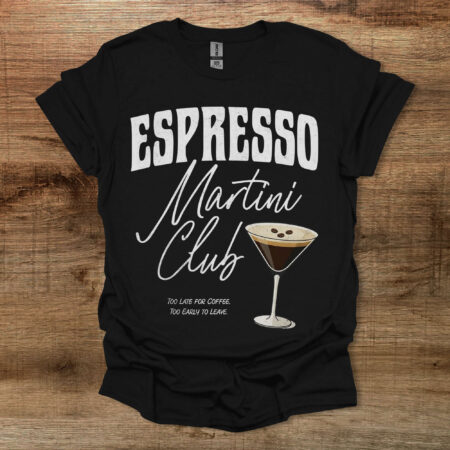 Espresso Martini Club Black Distressed Black T Shirt Unisex