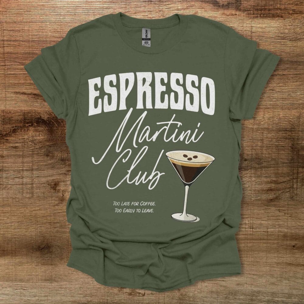 Espresso Martini Club Black Distressed Military Green T-Shirt Unisex Espresso Martini Club Black Distressed Military Green T Shirt Unisex