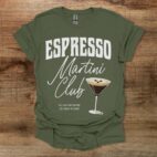 Espresso Martini Club Black Distressed Military Green T Shirt Unisex