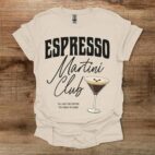 Espresso Martini Club Black Distressed Natural T Shirt Unisex