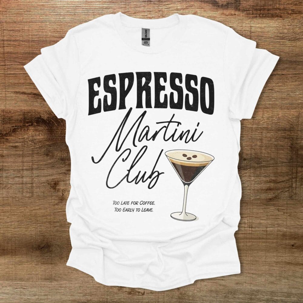 Espresso Martini Club Black Distressed White T-Shirt Unisex Espresso Martini Club Black Distressed White T Shirt Unisex