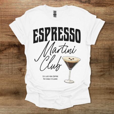Espresso Martini Club Black Distressed White T Shirt Unisex