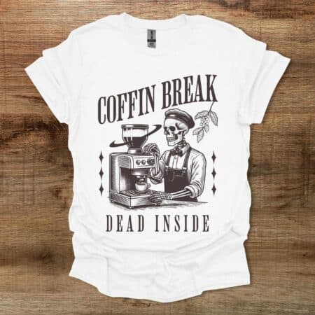 Halloween Barista Coffin Break Dead Inside White T Shirt Unisex