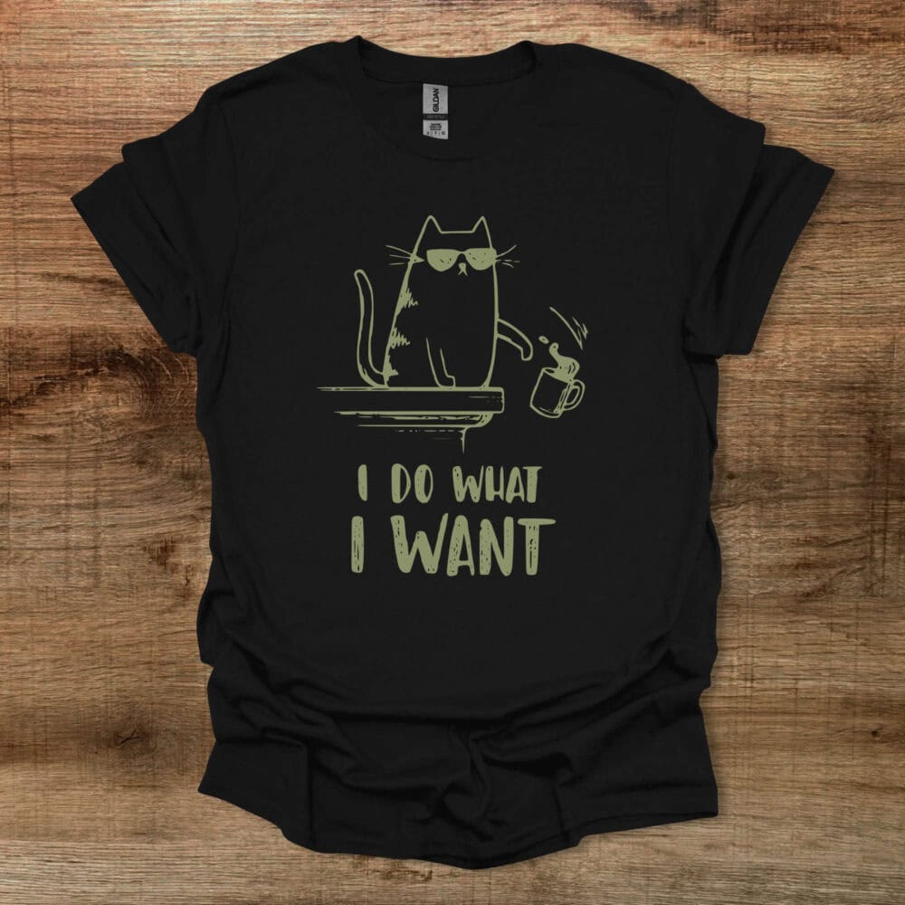 I Do What I Want Coffee Cat Black T-Shirt Unisex I Do What I Want Coffee Cat Black T Shirt Unisex