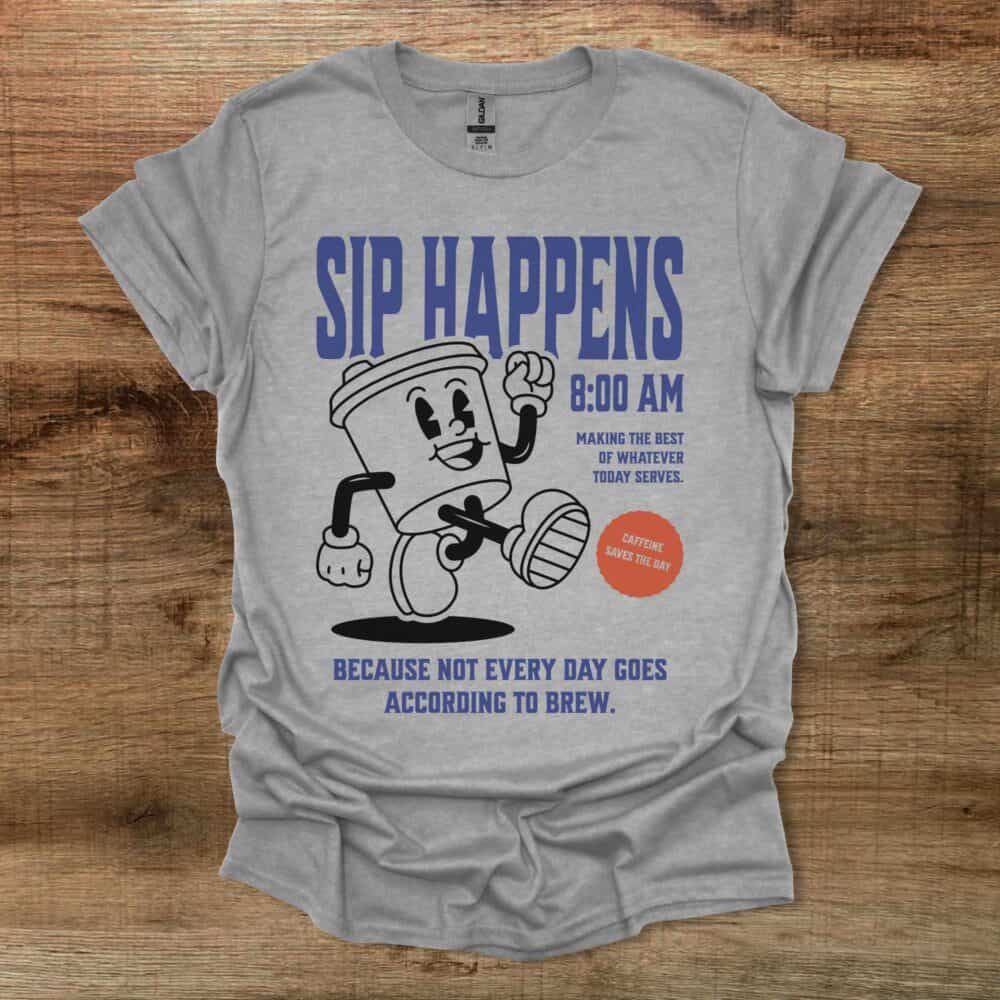 Sip Happens Coffee Mascot Sport Grey T-Shirt Unisex Sip Happens Coffee Mascot Sport Grey T Shirt Unisex