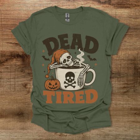 Dead Tired Halloween Coffee Military Green T Shirt Unisex