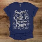 Powered by Coffee and Tiny Human Chaos Navy T Shirt Unisex