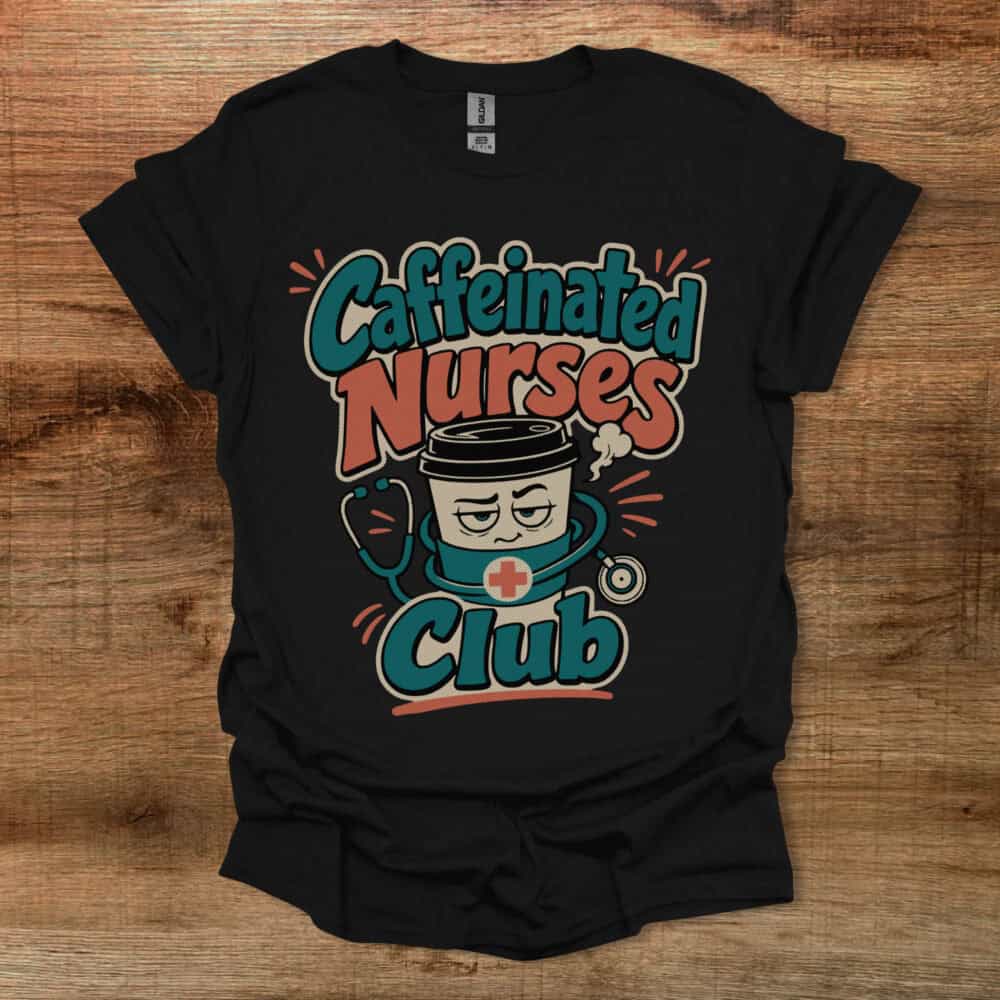Caffeinated Nurses Club Halftone Black T-Shirt Unisex Caffeinated Nurses Club Halftone Black T Shirt Unisex