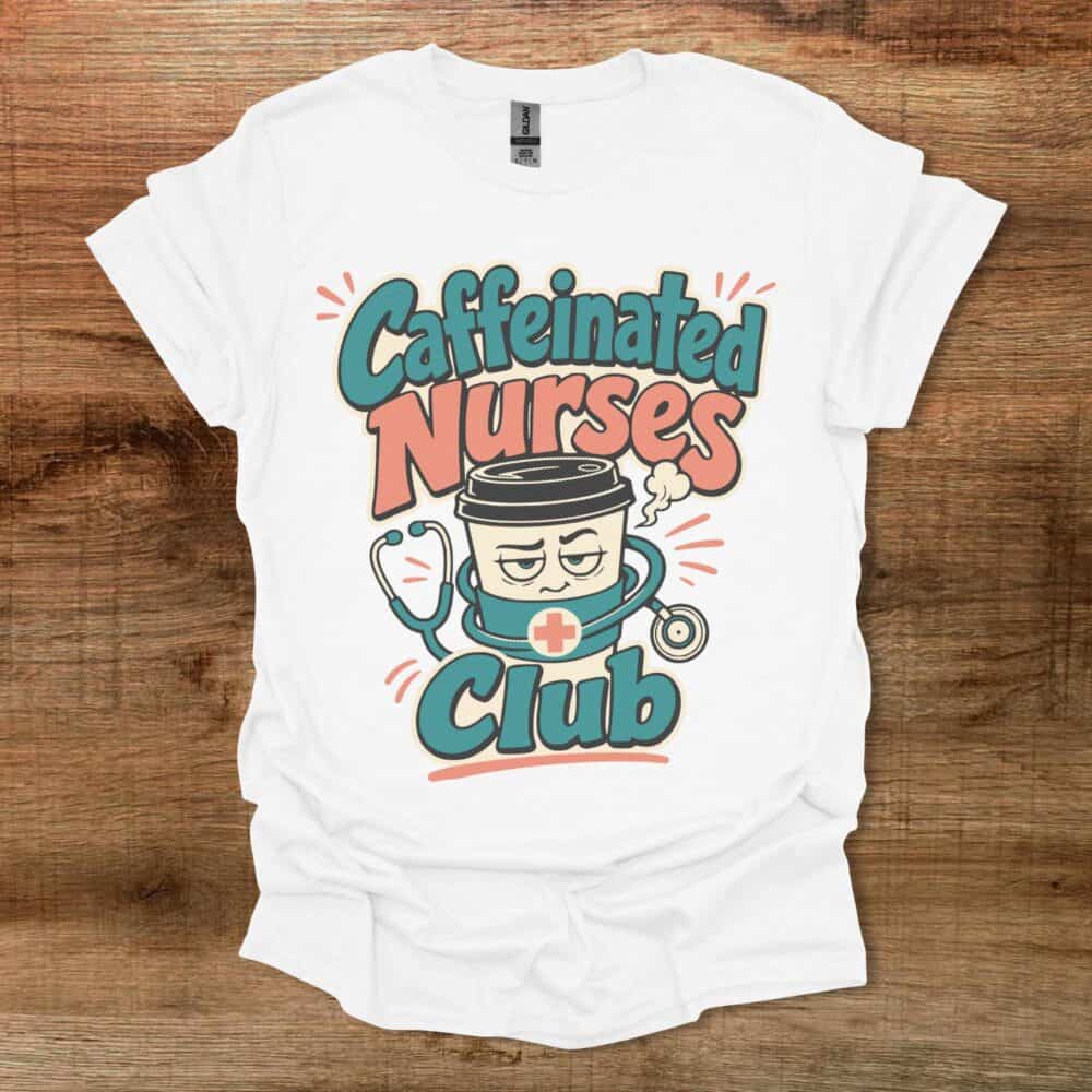 Caffeinated Nurses Club Halftone White T-Shirt Unisex Caffeinated Nurses Club Halftone White T Shirt Unisex