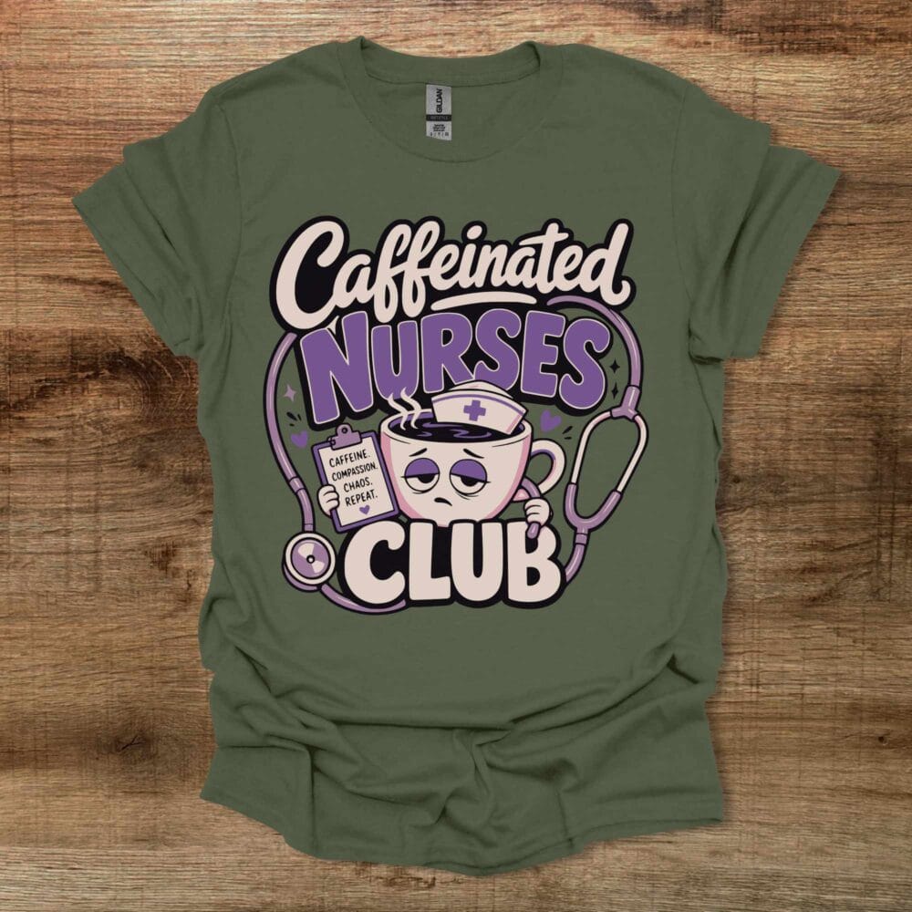 Caffeinated Nurses Club Military Green T-Shirt Unisex Caffeinated Nurses Club Military Green T Shirt Unisex