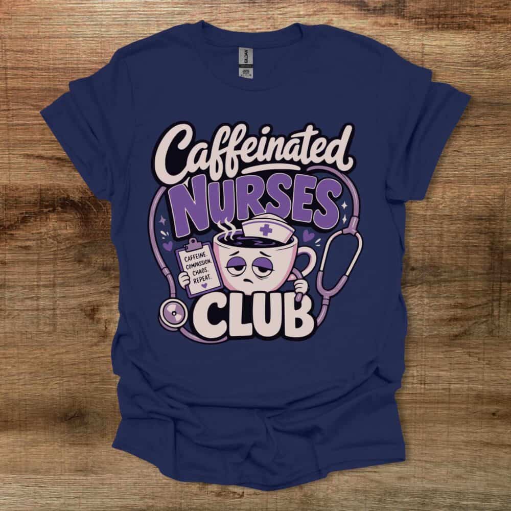 Caffeinated Nurses Club Navy T-Shirt Unisex Caffeinated Nurses Club Navy T Shirt Unisex
