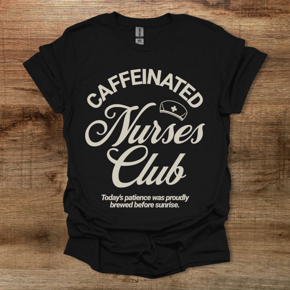 Caffeinated Nurses Club Typography Black T-Shirt Unisex Caffeinated Nurses Club Typography Black T Shirt Unisex