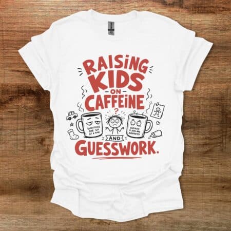 Raising Kids on Caffeeine and Guesswork White T Shirt Unisex