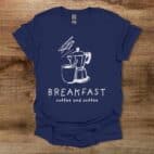 Breakfast Coffee Navy T Shirt Unisex