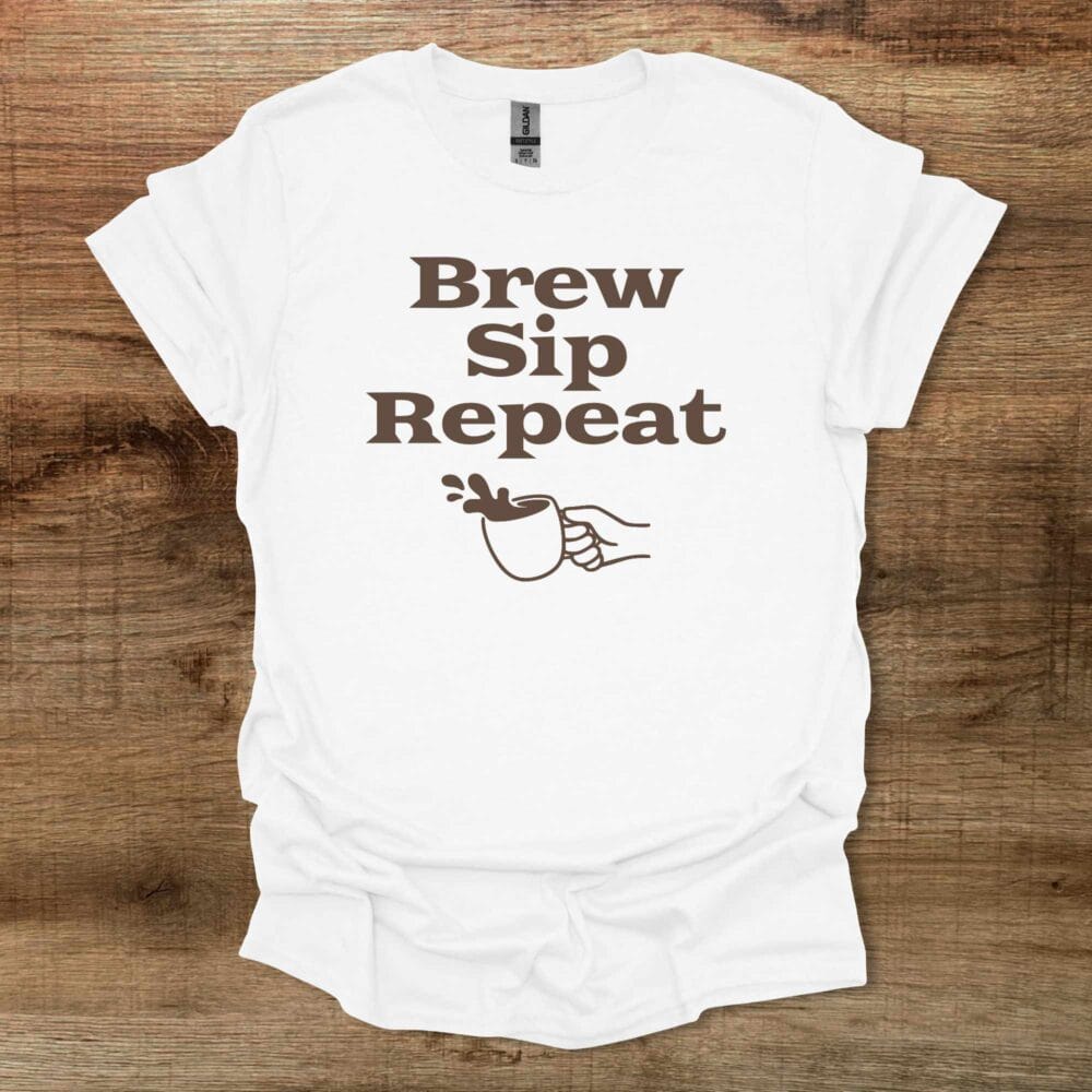 Brew Sip Repeat White T-Shirt Unisex Brew Sip Repeat White T Shirt Unisex