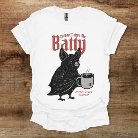 Coffee Makes Me Batty White T Shirt Unisex
